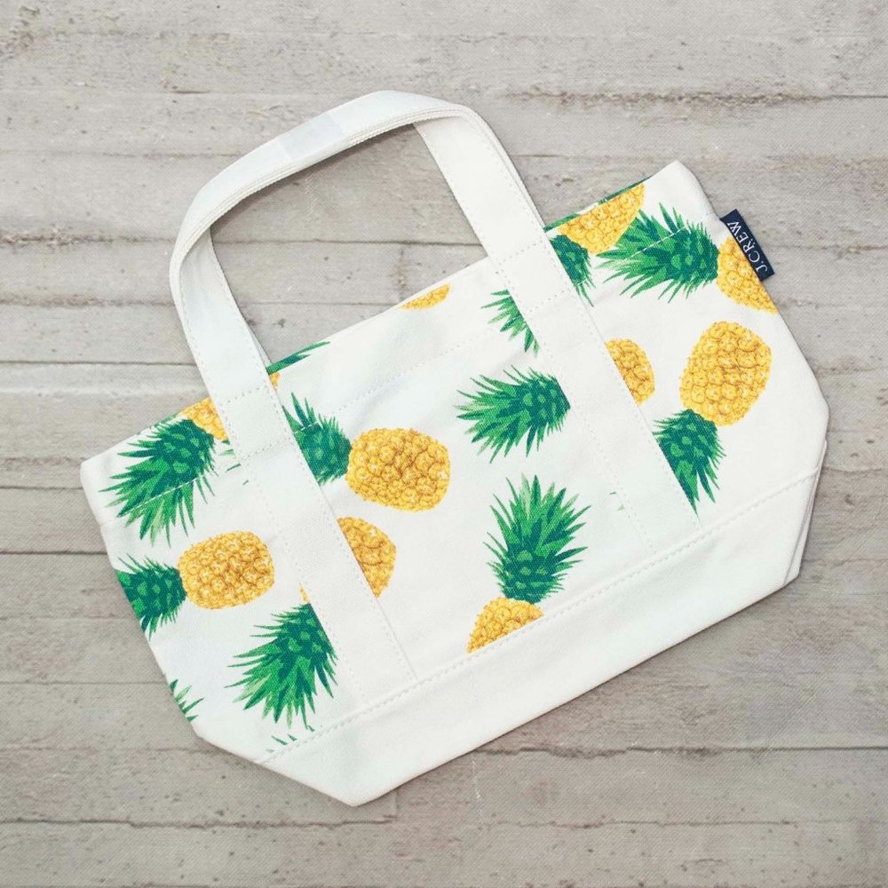 NWT J. Crew Canvas Pineapple  Mini Tote in White Summer Green